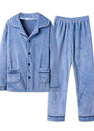 Мужская пижама lesko ck-215 light blue xl рубашка с длинным рукавом и штанами теплая