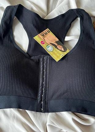 Хлопковый топ с застежкой спереди на крючках 5xl, черный