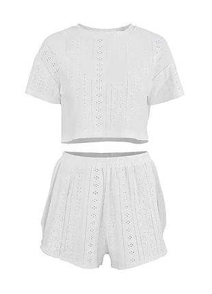 Женский комплект пижама lesko sm24107a white l для дома и сна футболка и шорты женская
