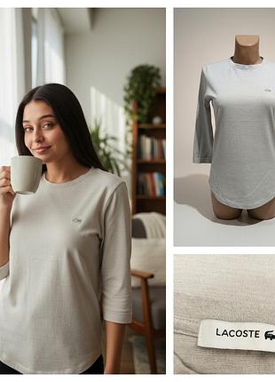 Lacoste, жіноча бавовняна футболка з рукавом 3/4 сірого кольору.