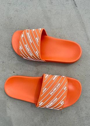 Шлепанцы balenciaga slides small logo’orange’ для пляжа последние пары распродажа
