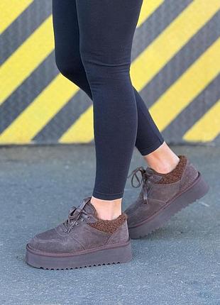 Ugg женские зимние низкие замшевые коричневые теплые на меху, качественные угги замша зима
