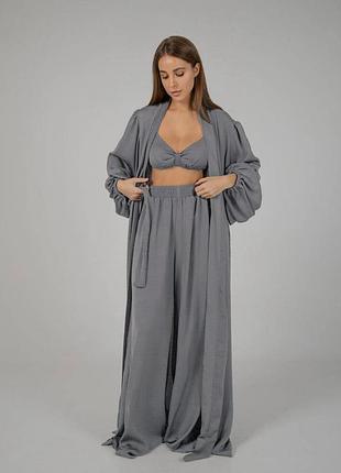 Женский костюм-тройка "diana" из льна серый l/xl