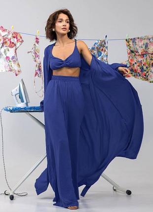 Женский костюм "diana" из шлифованного льна синий l/xl