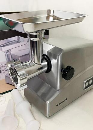 Электромясорубка шнековая с насадками vilgrand v307-smg 3000 вт, мясорубка крупная sc-33