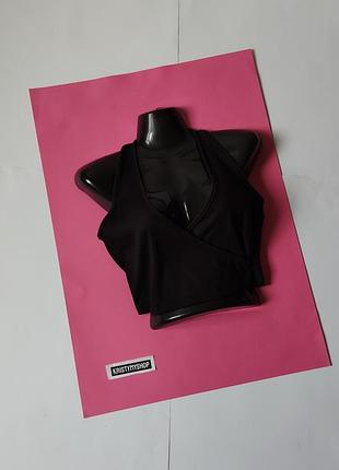 Новый черный топ на запах в рубчик bershka m