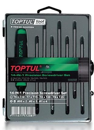 Отверточный набор (t6-t25, ph, sl) 14 в 1 toptul gaaw0804