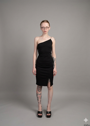 Сукня na-kd чорна, асиметрична, на одне плече, міді, bodycon, з розрізом