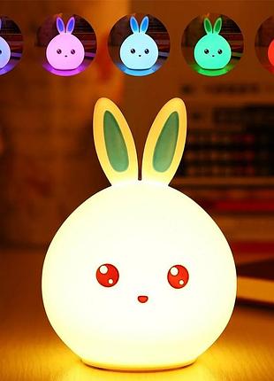 Силіконовий дитячий нічник зайчик, 7 режимів, rabbit soft touch / лампа-нічник у спальню/нічник світильник