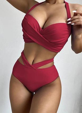 Раздельный женский купальник с переплетами 😍 бордо