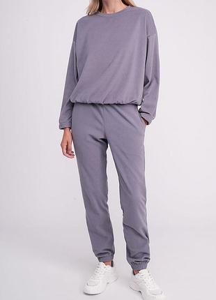 Женский флисовый комплект из свитшота и брюк giulia fleece flow 5812/210 m grey, теплый, с карманами, свободного кроя