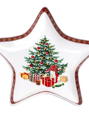 Сервірувальна страва порцелянова 25*21 см для дому christmas червона з білим gl-5169