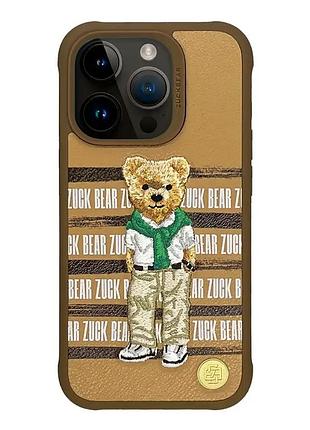Чехол противоударный для iphone 16 pro max pu кожа защита от падений элегантный дизайн golden state bear