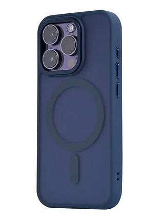 Чехол противоударный для iphone 14 pro силиконовый navy blue с magsafe защита от ударов и падений