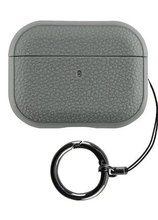 Чехол кожаный противоударный для airpods 4 с кольцом серый