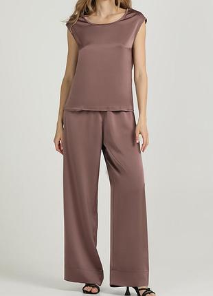 Жіночий шовковий комплект футболка та штани giulia royal silk 5124/050 s brown-cappuccino