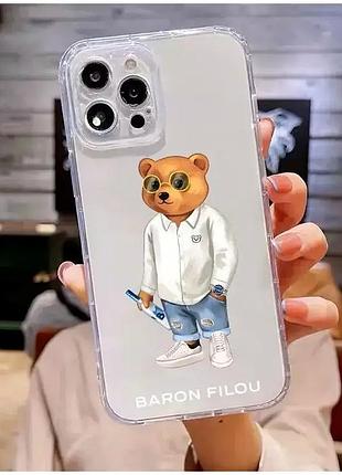 Чехол силиконовый для iphone 13 pro с рисунком медведя защита от ударов и царапин