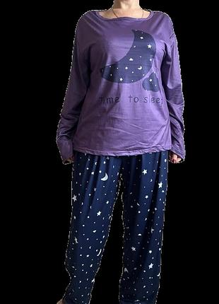 Женская пижама лонглив и штаны xl-5xl р. | женская пижама супербатал бамбук 1xl, звездочки