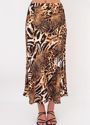Женская шелковая юбка giulia savanna skirt 8503/050 m multicolor-animal orange, меди, анималистичный принт