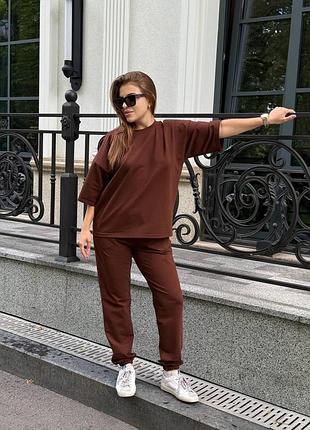 Женский костюм двунитка футболка и штаны прогулочный коричневый xl-xxl