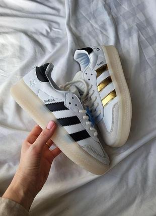 Женские белые кроссовки adidas samba white black gold x адидас самба 39