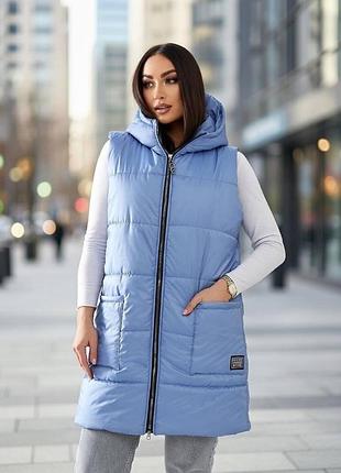 Женская удлиненная жилетка sofia li-6040 голубой, 50-52