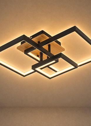Люстра стельова valeso dk6589-3 bk+wood, чорний + дерево, led 102w