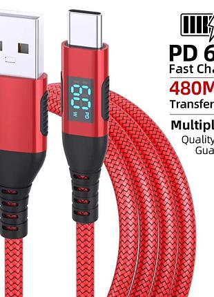 Usb-кабель type-c для швидкої зарядки телефону зі світлодіодним дисплеєм кабель передачі даних типу а до типу c для huawei oppo