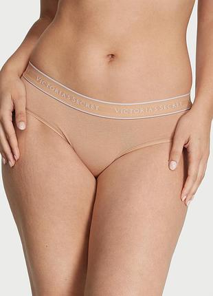 Женские трусики victoria's secret (161897315675) logo cotton hiphugger xl бежевые