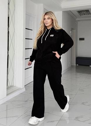 Женский спортивный костюм двойка из мягкой ангоры, полномерный sofia vl-572. черный, 58-60