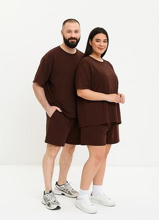 Костюм шорты + футболка relax - унисекс plus size - шоколад