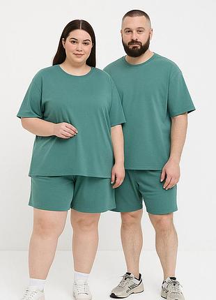 Костюм шорти + футболка relax — унісекс plus size — зелений 7xl