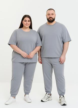 Костюм штани+футболка active - унісекс plus size - світло-сірий