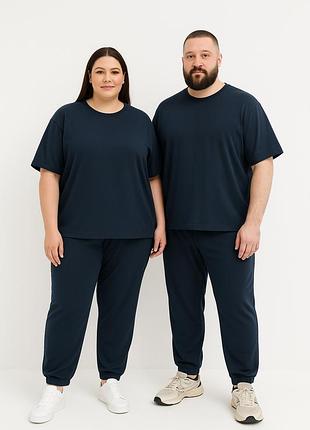 Костюм штани+футболка active - унісекс plus size - темно-синій
