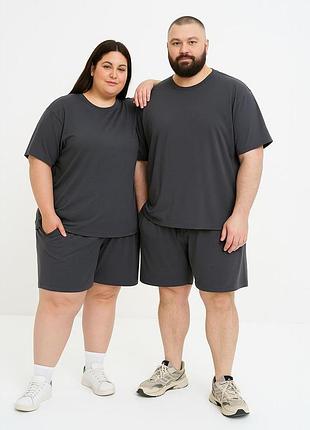 Костюм шорты + футболка relax - унисекс plus size - графит 4xl