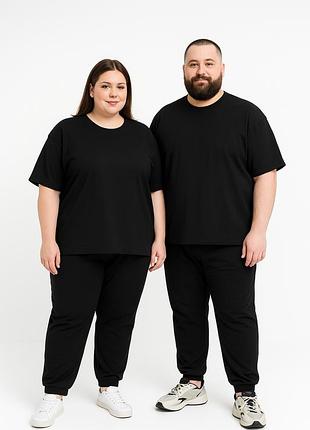 Костюм штани+футболка active - унісекс plus size - чорний