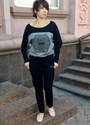 Костюм жіночий спортивний трикотажний чорно-сірий міський модний повсякденний