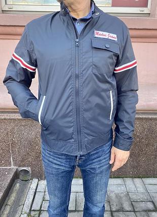 Куртка вітровка чоловіча укорочена синя на блискавці madoc
