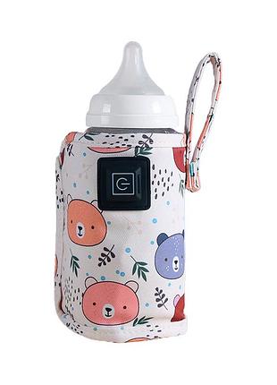Портативний підігрівач n-009 bear для дитячої пляшечки usb цифровий дисплей beige