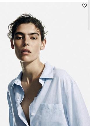 Блакитна сорочка лляна льон h&m