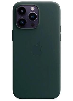 Чехол leather case для iphone 14 pro max зеленый magsafe защита от ударов и царапин