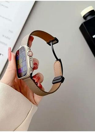 Ремешок для apple watch 42 44 45 49 мм натуральная кожа замена браслета для мужчин и женщин черный