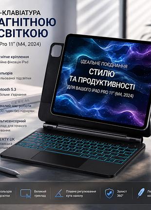 Чехол-клавиатура omoton magic keyboard для ipad pro 11 m4 (2024) беспроводная с подсветкой и трекпадом black