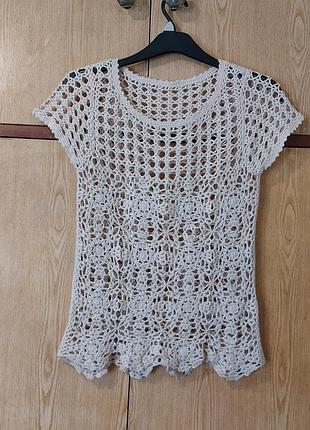 Вязаная футболка, бежевая блузка, 2xl/3xl.