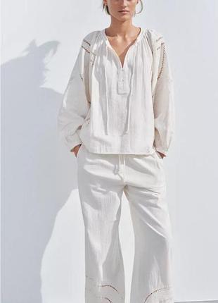 Костюм с вышивкой zara рустик рубашка брюки