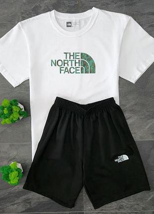 Спортивный комплект мужской the north face летний футболка + шорты черный s-xxl