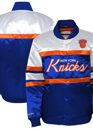 Mitchell & ness blue new york knicks satin full-snap jacket 3xl