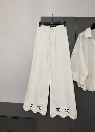 Брюки джинсы от chanel белые коттон карго палаццо s m