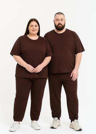 Костюм штани+футболка active - унісекс plus size - шоколад