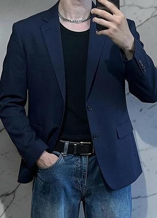 Мужской синий пиджак zara man приталенный блейзер синий пиджак кэжуал slim fit лофери